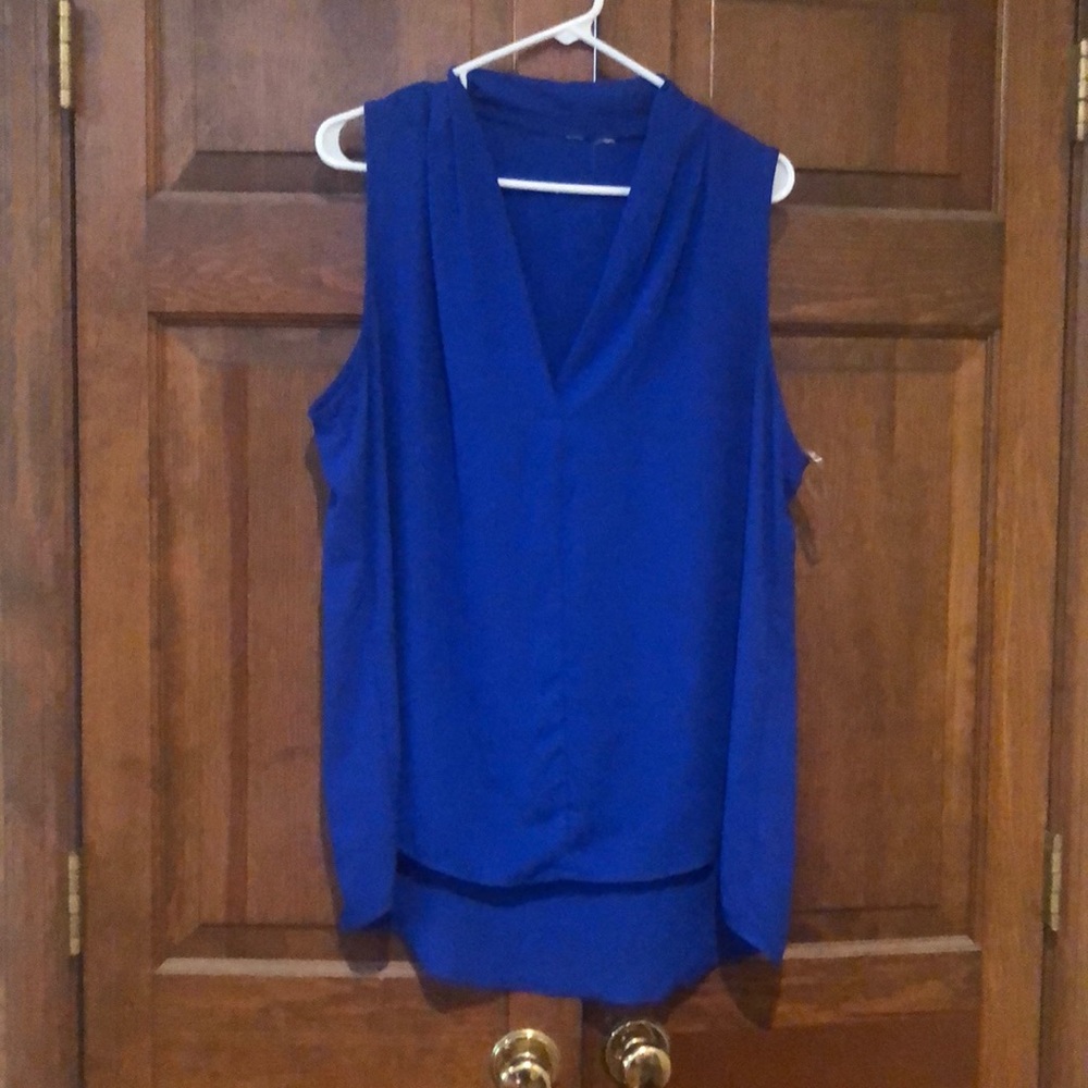 Bright blue v neck dressy collar sleeveless